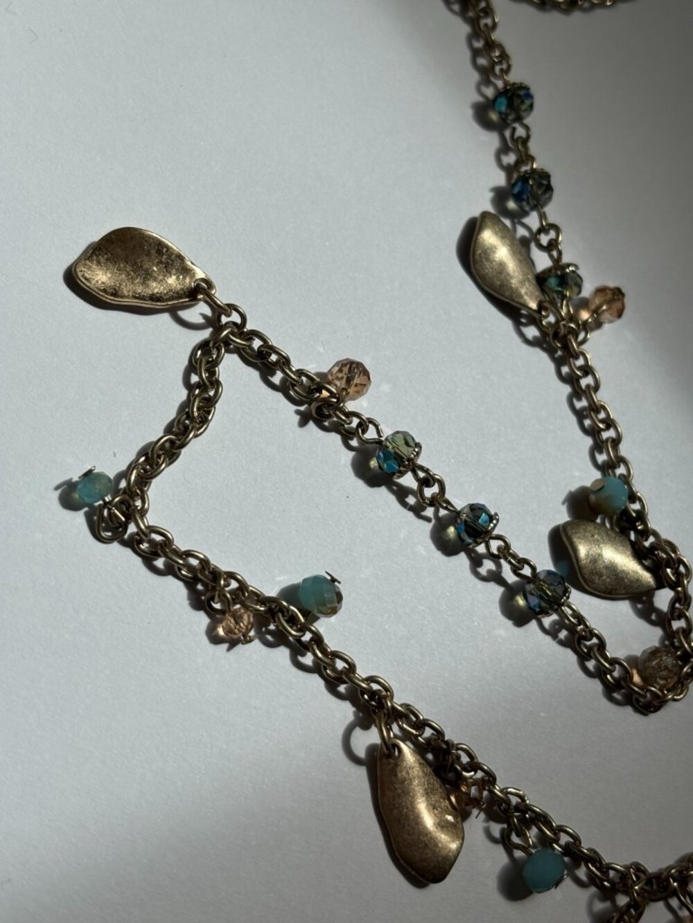 LOFT Gold Tone Beaded Charm Necklace | Blue Crystal Dangle Necklace